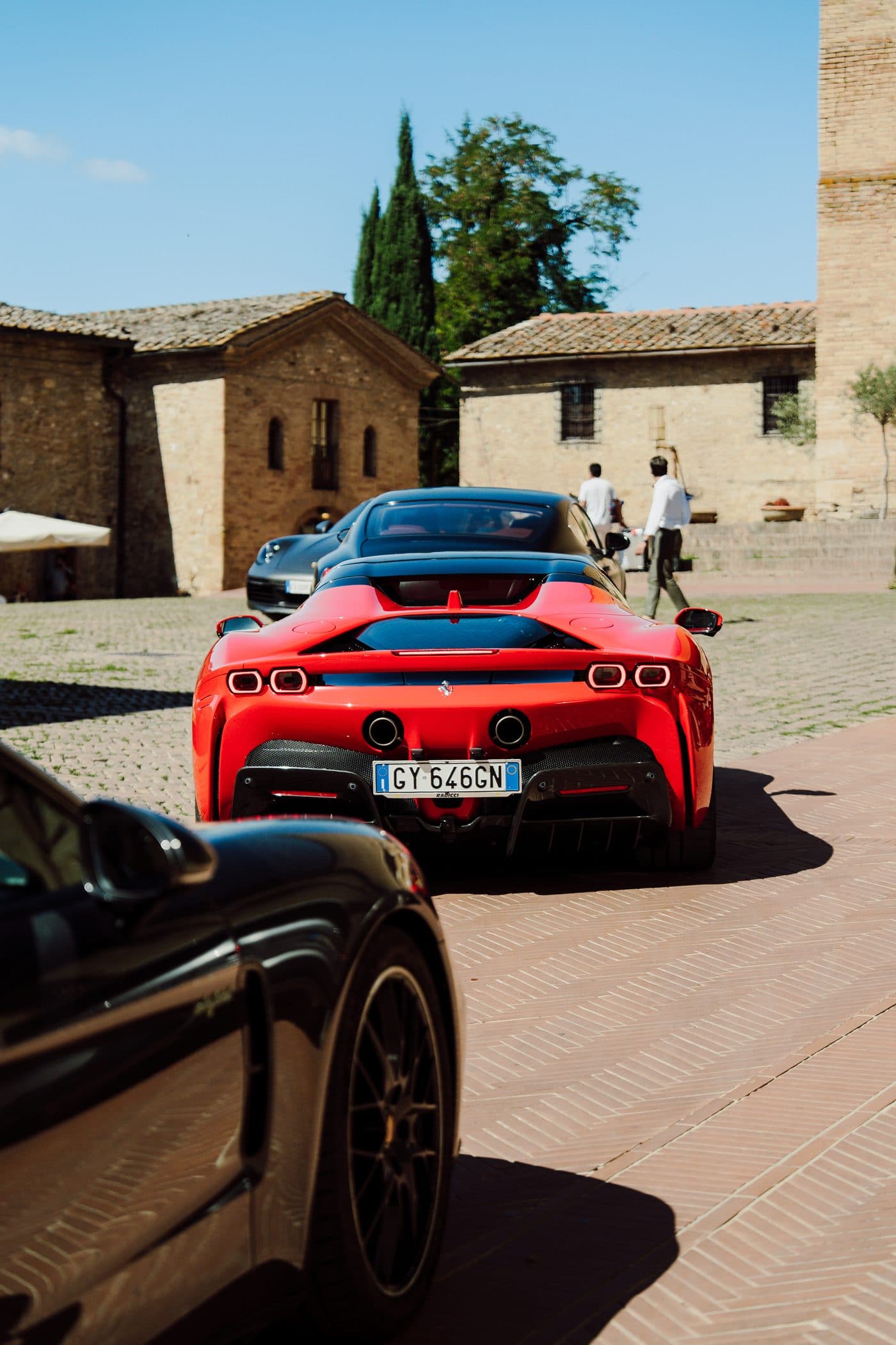 Ferrari among Tuscan vineyards